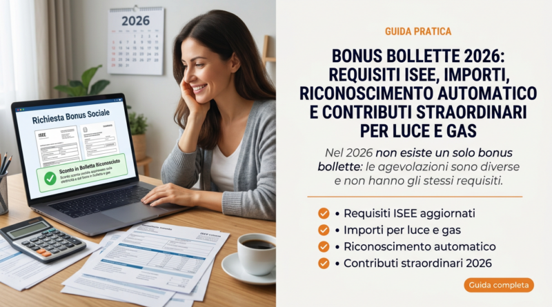 Bonus bollette 2026: requisiti ISEE, importi, riconoscimento automatico e contributi straordinari per luce e gas
