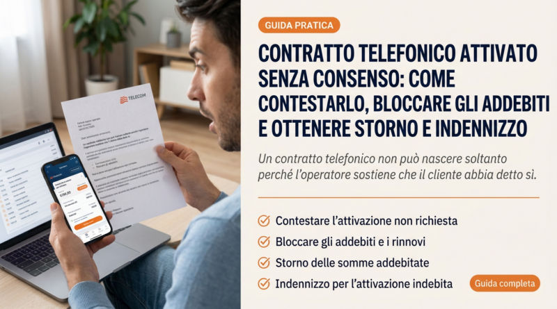 Contratto telefonico attivato senza consenso: come contestarlo, bloccare gli addebiti e ottenere storno e indennizzo