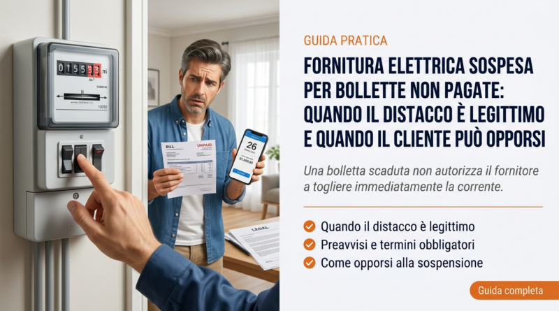 Fornitura elettrica sospesa per bollette non pagate: quando il distacco è legittimo e quando il cliente può opporsi