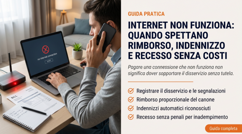 Internet non funziona: quando spettano rimborso, indennizzo e recesso senza costi