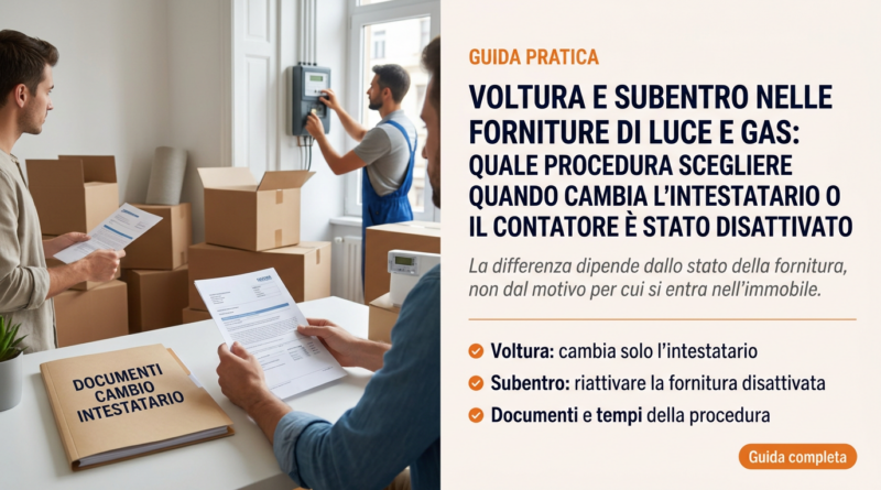 Voltura e subentro nelle forniture di luce e gas: quale procedura scegliere quando cambia l’intestatario o il contatore è stato disattivato