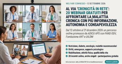 WELFARE CONNESSO, AL VIA “CRONICITÀ IN RETE”: 20 WEBINAR GRATUITI PER AFFRONTARE LA MALATTIA CRONICA CON PIÙ INFORMAZIONI, AUTONOMIA E CONSAPEVOLEZZA